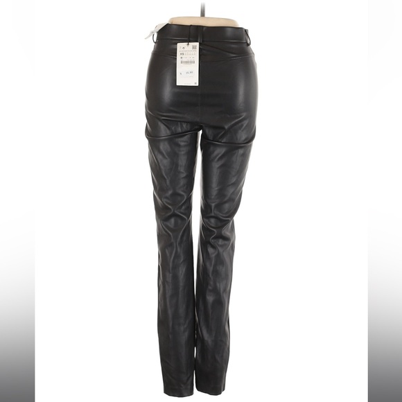 Zara Black Faux Leather Button Leggings New - Picture 3 of 6